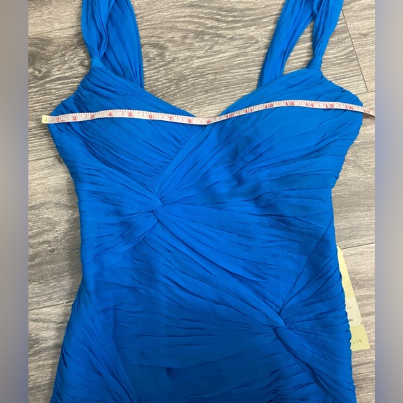 NWT, Designer 100% Silk Chiffon Blue Hi Lo Hem Evening Gown Dress, Size 8 - Picture 13 of 16